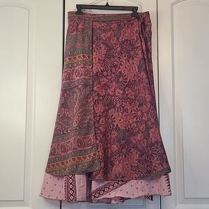 Silk Wrap Skirt Double Layer Floral Pink Purple Made in India Size L
